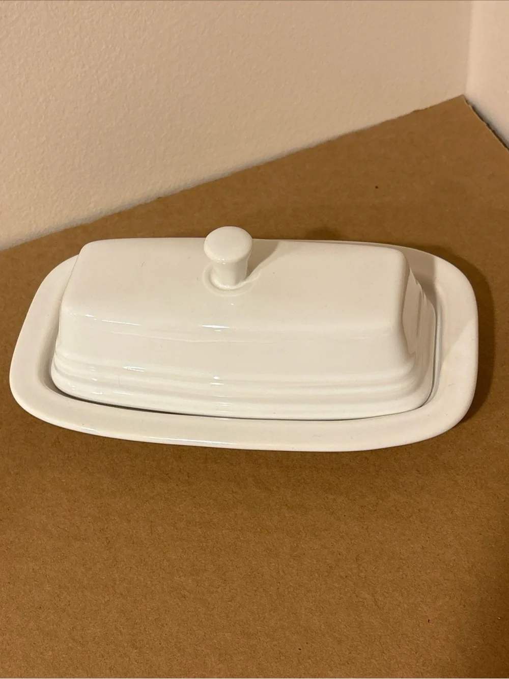 FIESTA White Ceramic Covered Butter Dish with Knob Top FIESTAWARE Retired HTF